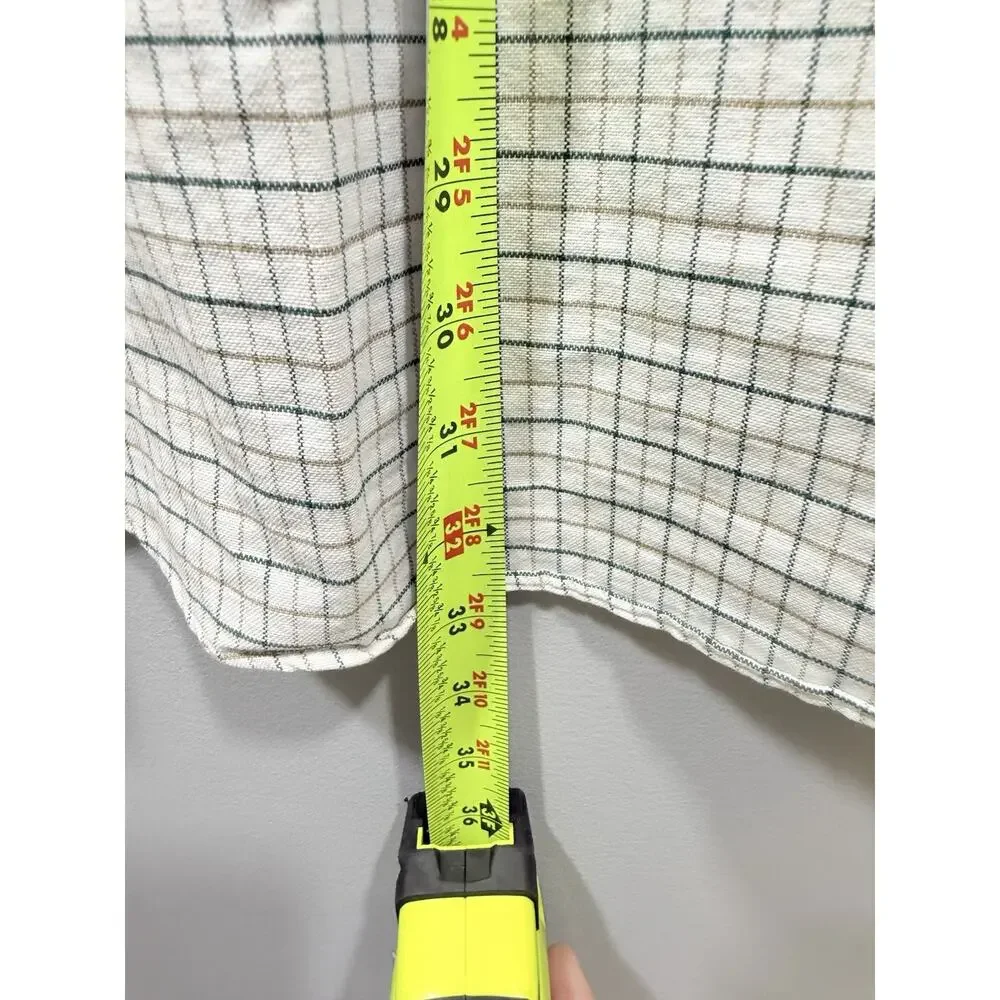 L.L.Bean White/Green Check Cotton Woven Long Sleeve Button-Up Shirt 15 1/2-36